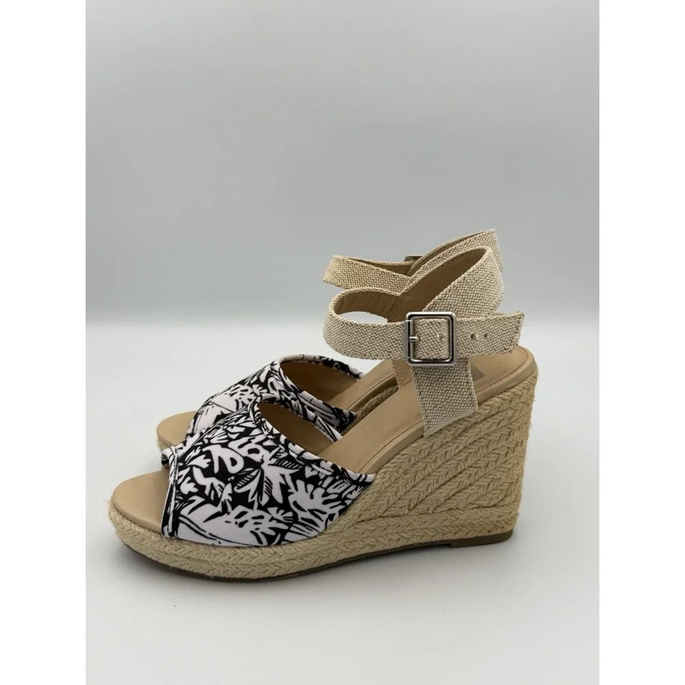 DV Dolce Vita Black White Tropical Espadrille Wedge Sandals Ankle Strap Sz 6